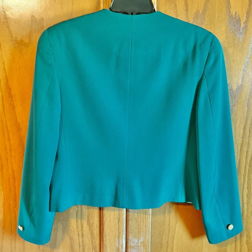 Vtg Corporate Woman Collection Wool Suit Blazer Skirt Set Gold Button‎ Size M